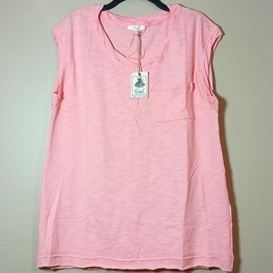Easel 100% Cotton Pink Sleeveless Top With Pocket